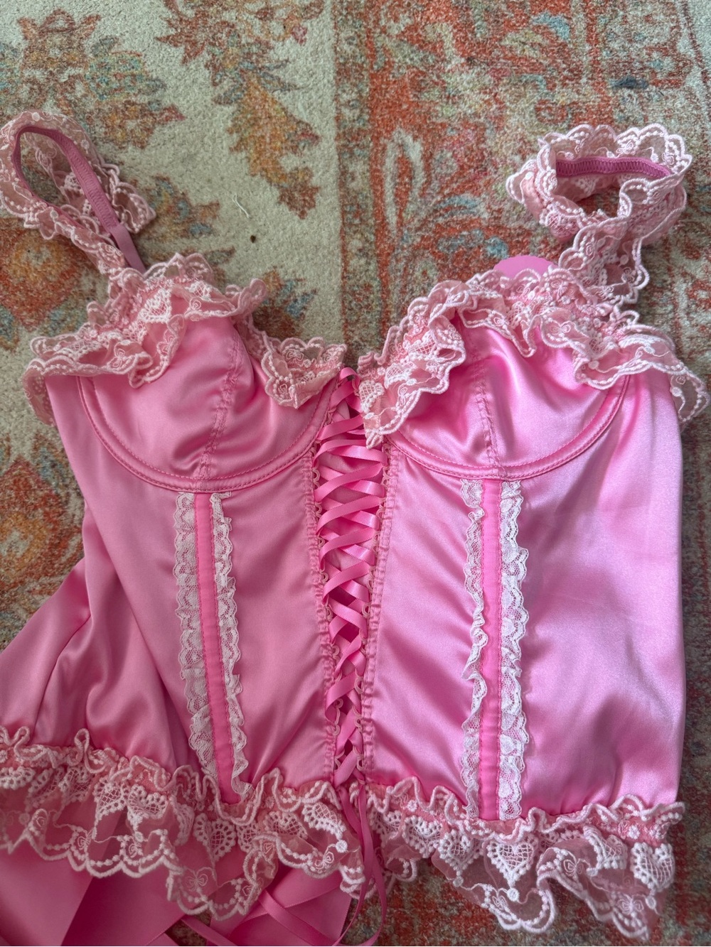 Sugar Thrills dolls kill Pink Lace Satin Bustier Top